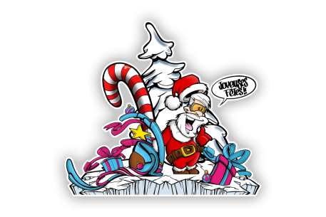 Sticker composition centrale Père Noël sur son glacier 2