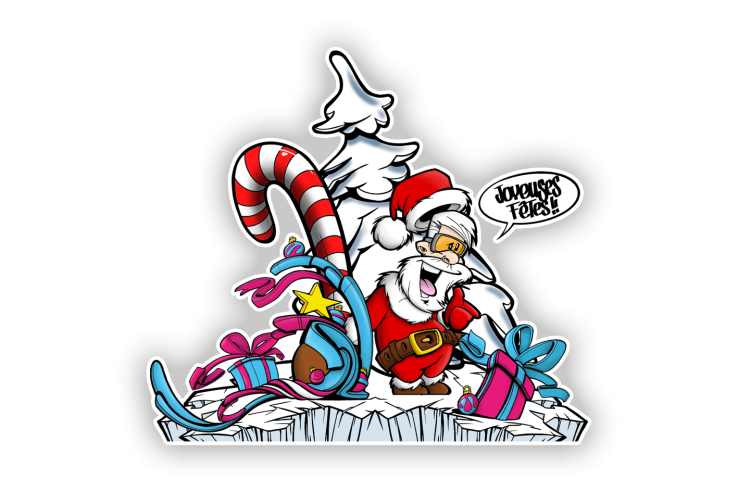 Sticker composition centrale Père Noël sur son...