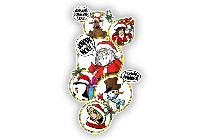 Sticker composition cercles de personnages de Noël