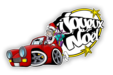 Sticker composition ovale blanc joyeux noël père noël en...