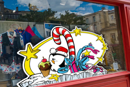 Sticker composition central glacier ovale pingouin et...