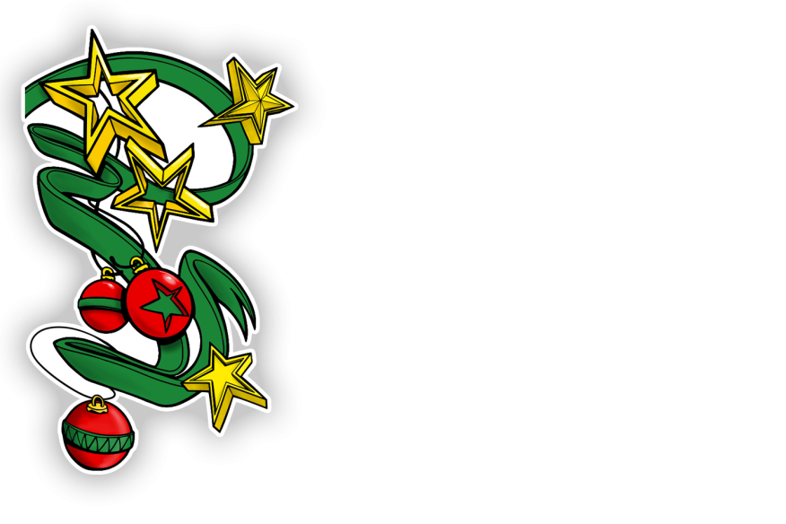 Sticker composition ruban angle haut étoiles et boules de Noël