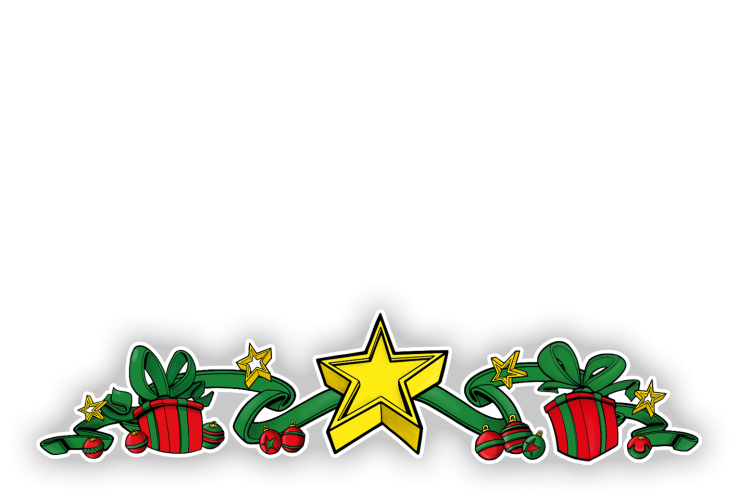 Sticker ruban central bas étoiles et boules de Noël