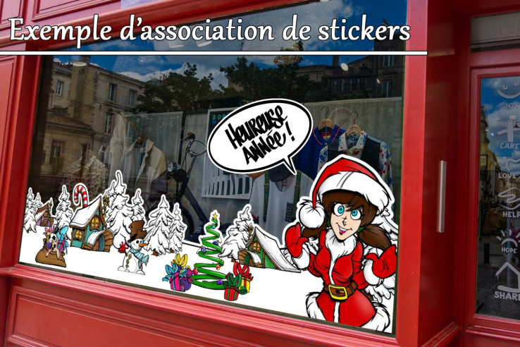 Sticker paysage enneigé Mère Noël dans son village