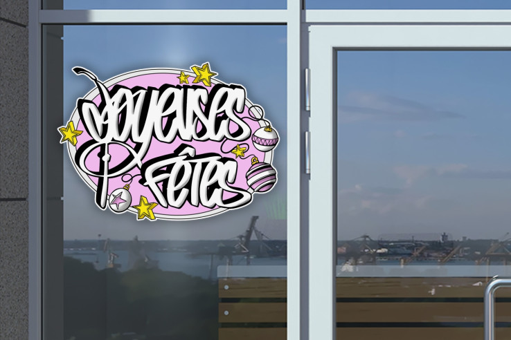 Sticker typo de Noël joyeuses fêtes