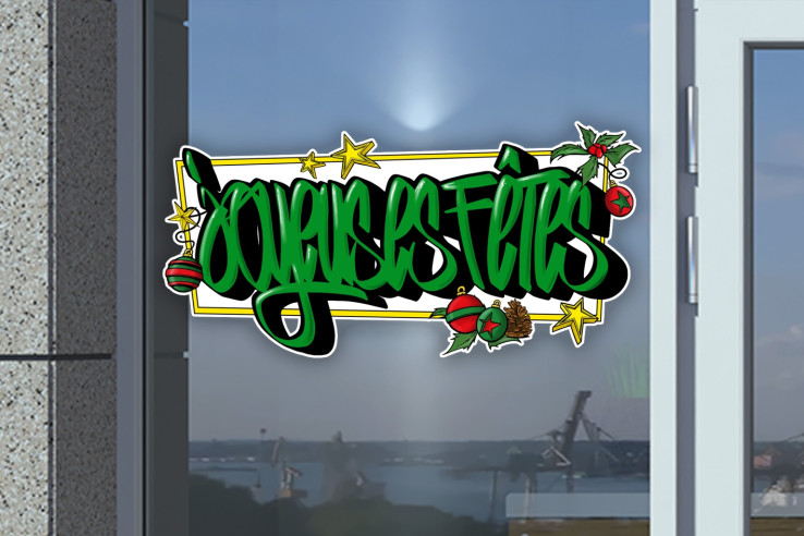 Sticker typo droite rectangle joyeuses fêtes