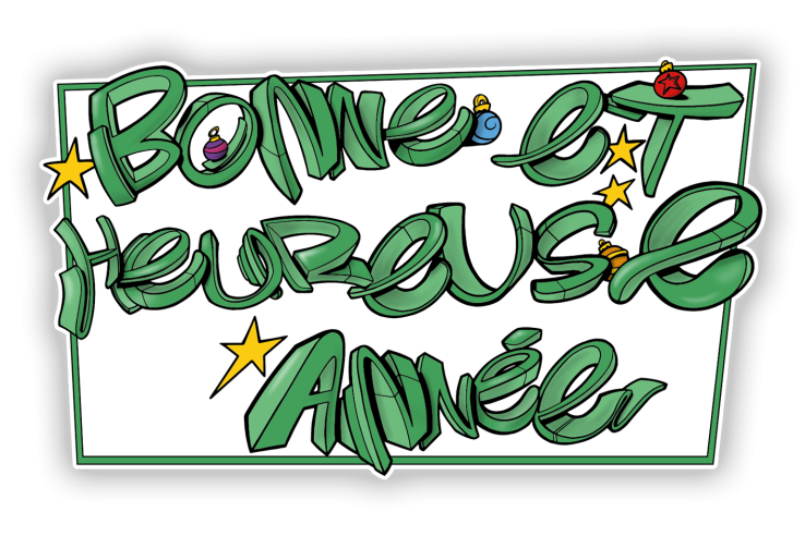 Sticker typo ornementée bonne et heureuse année