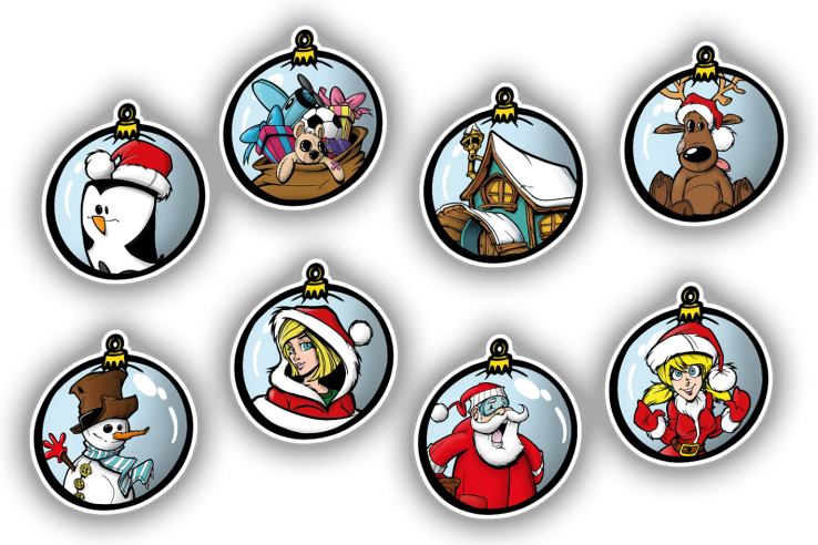 Pack de 8 boules personnages de Noël