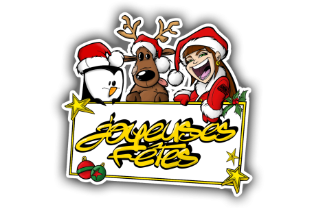 Sticker rectangle pancarte joyeuses fêtes personnages
