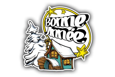 Sticker composition ovale blanc bonne année maison 2
