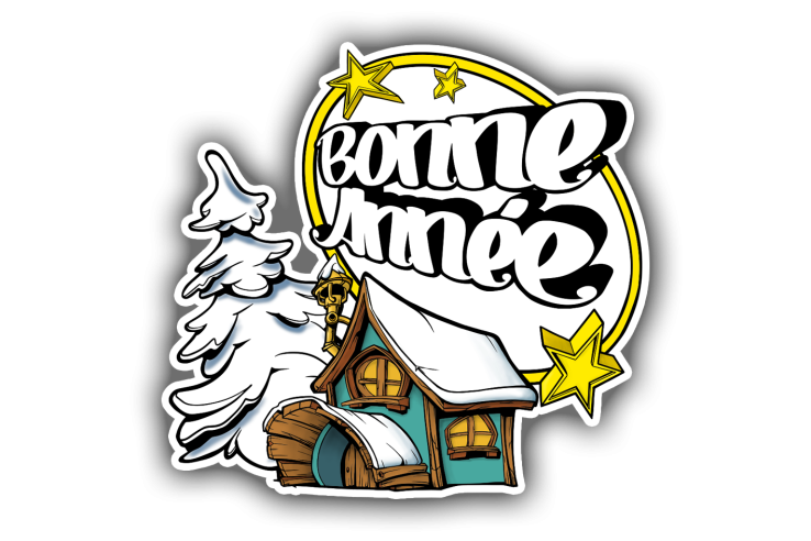 Sticker composition ovale blanc bonne année maison