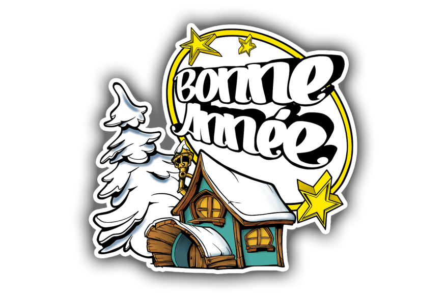 Sticker composition ovale blanc bonne année maison