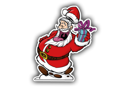 Sticker Père Noël pressé avec son cadeau