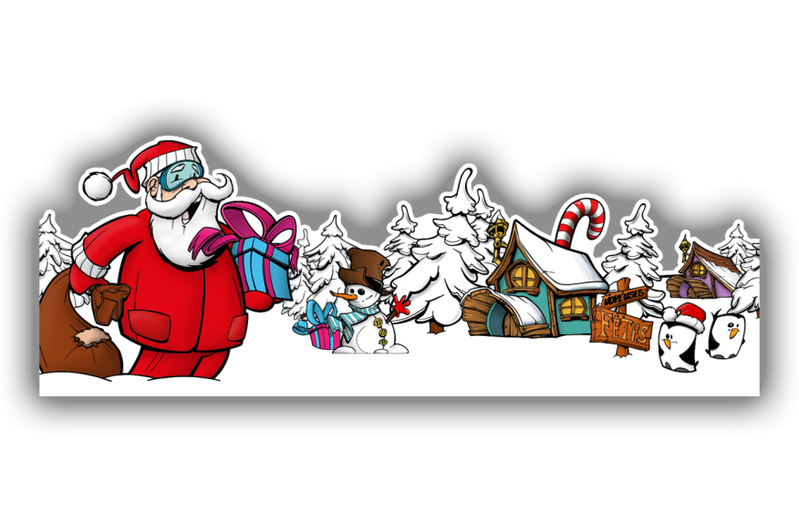 Sticker paysage enneigé Père Noël dans son village