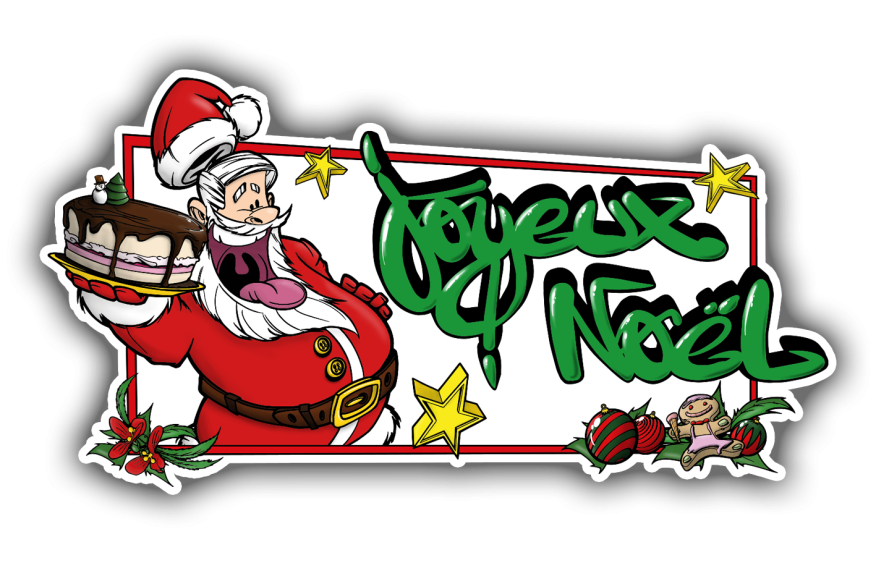 Sticker composition rectangle blanc Père Noël pâtissier