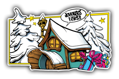 Sticker composition rectangle blanc maison et sapins 2