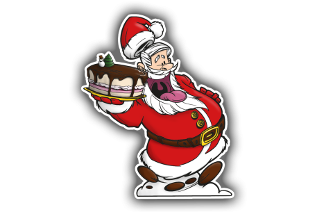 Sticker Père Noël pressé avec son gâteau