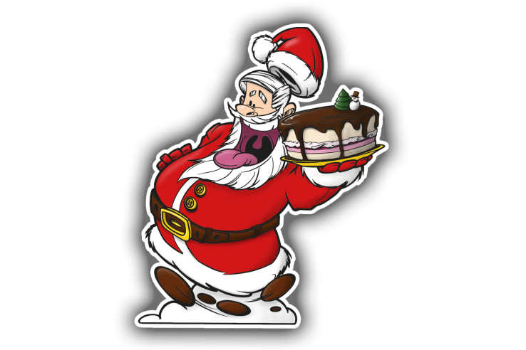 Sticker Père Noël pressé avec son gâteau