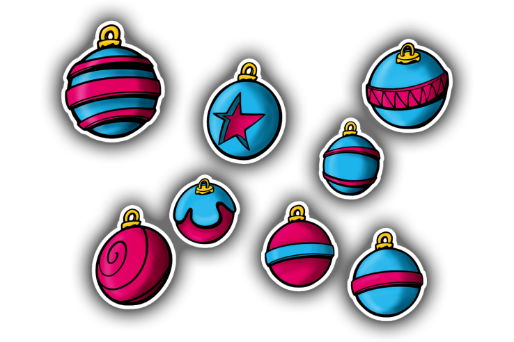 Pack de 8 boules de Noël à motifs A