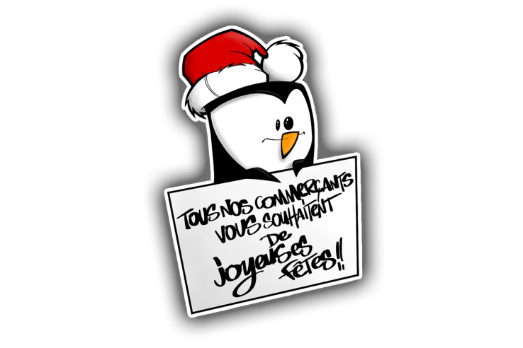 Sticker pancarte pingouin avec son bonnet