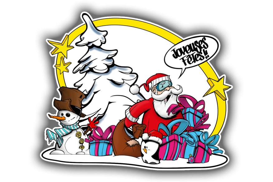 Sticker composition ellipse Père Noël avec ses cadeaux