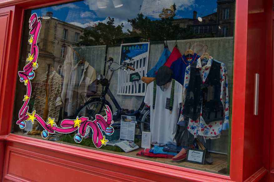 Sticker d'angle bas ruban étoiles et boules de Noël