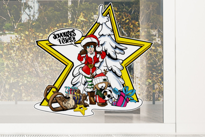 Sticker composition étoile avec Mère Noël