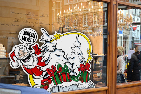 Sticker composition central glacier ovale Père Noël sur...