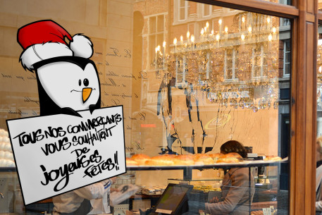 Sticker pancarte pingouin avec son bonnet