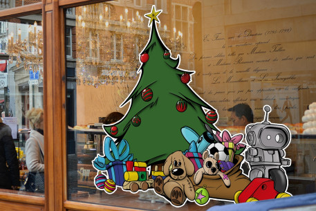 Sticker composition centrale sapin de Noël avec ses cadeaux 2